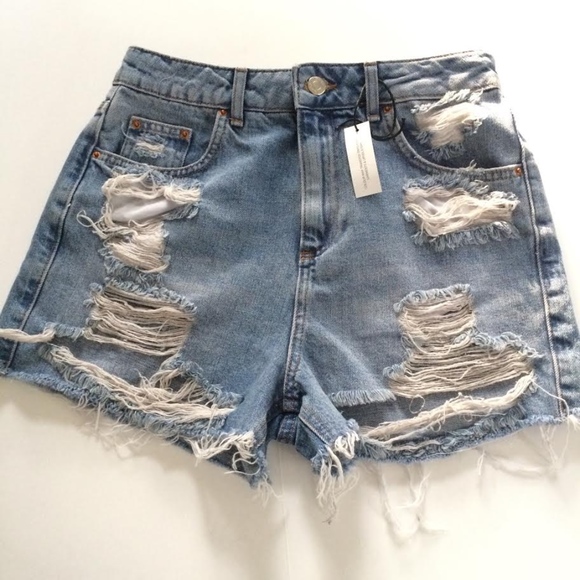 topshop longline denim shorts